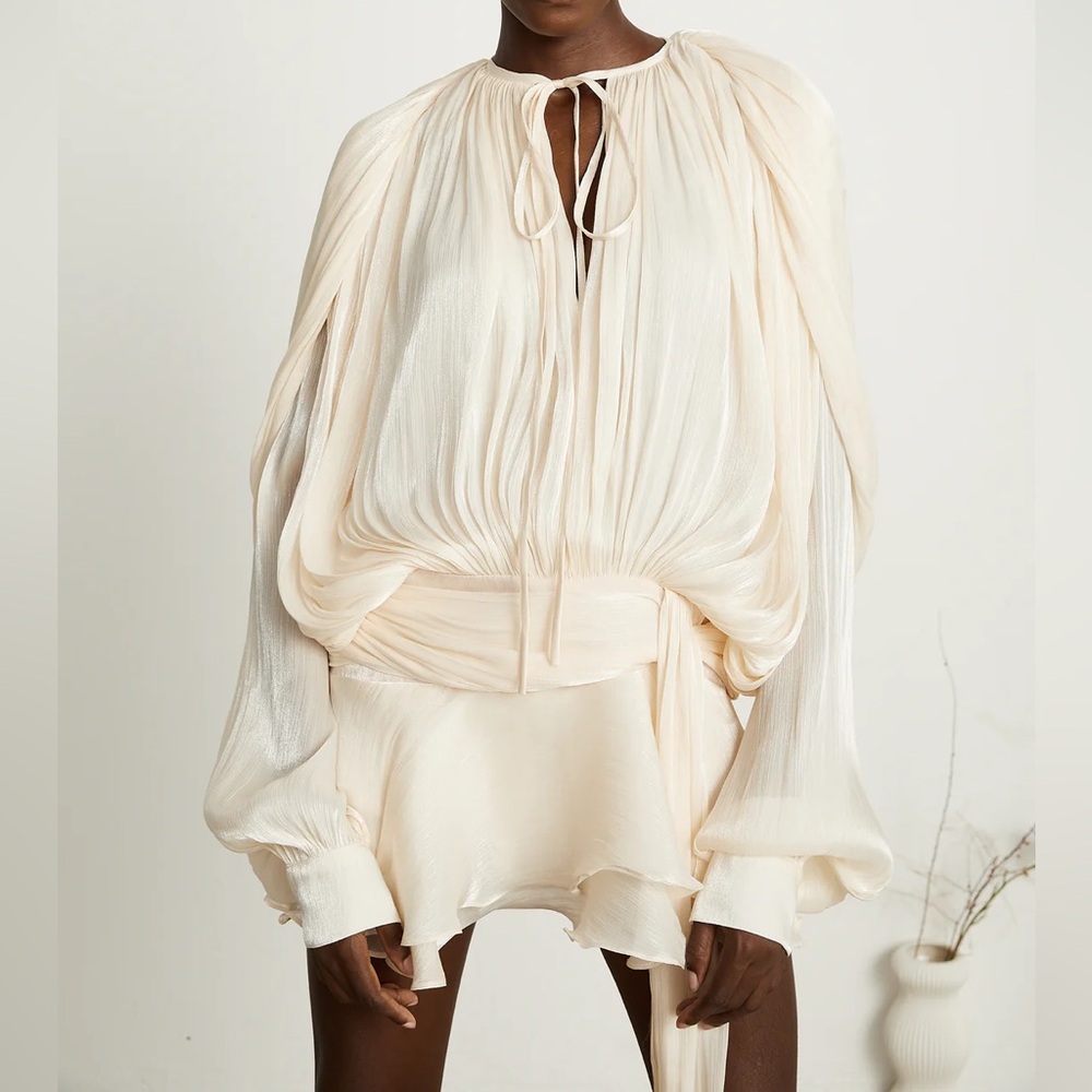 NWT Miss Rosier Eugénie Neutral Fully Pleated Ruffled Mini Dress